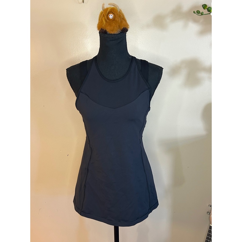 Lululemon Black Racerback Mesh Panel Athletic Tank Top with Shelf Bra